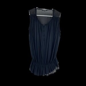 Pas de Calais Blouse Black Button Front Sleeveless Gathered Waist Sheer Size S